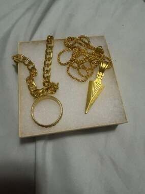 Rugged Arrowhead Pendant With Braided Edge Ring And Heavy Cuban Link Bracelet- 3